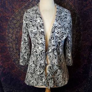 Calvin Klein Black & White Abstract Print Open Drape Front Jacket Womens  2